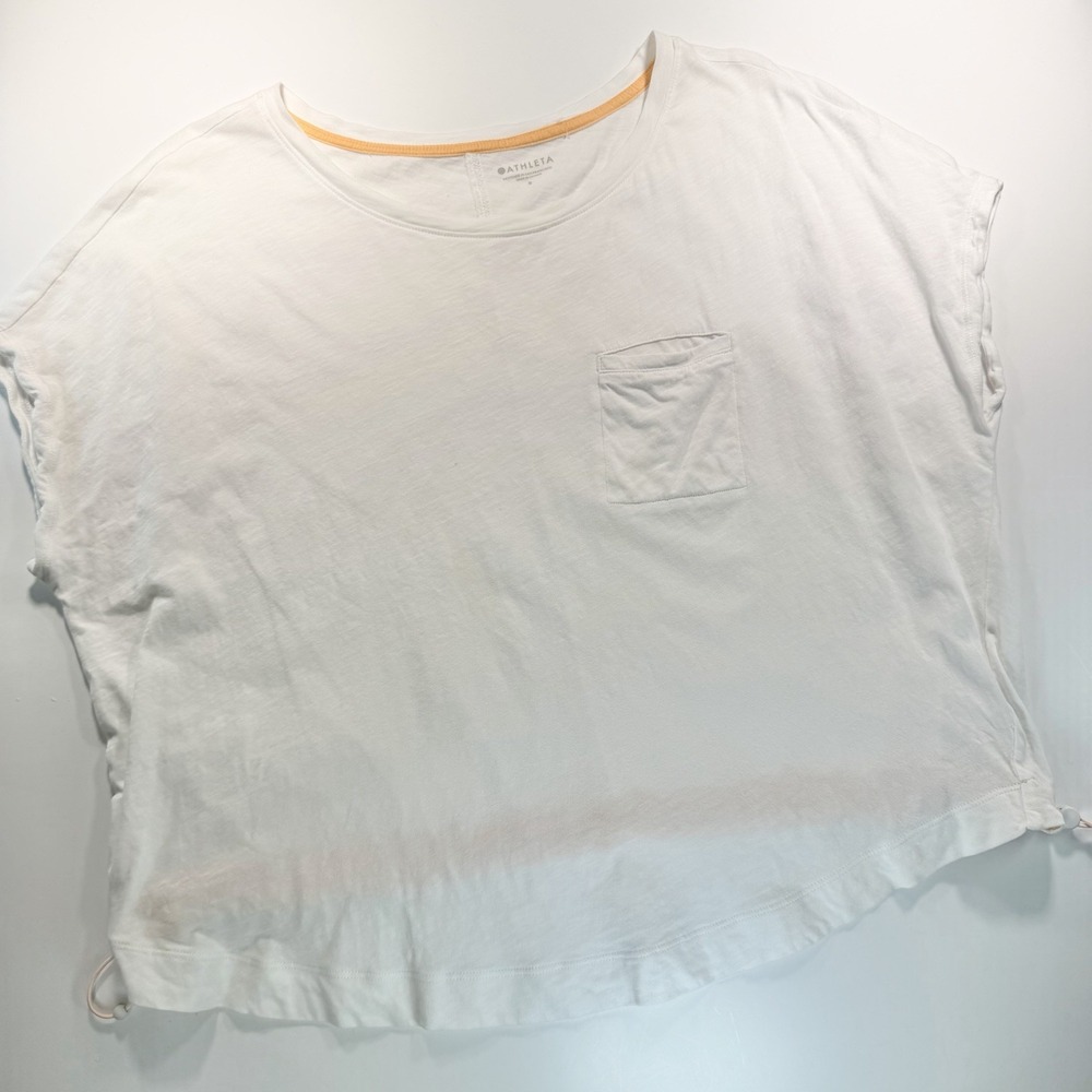 Athleta Women's White Short Sleeve Active Tee Drawstring Small 100% Cotton